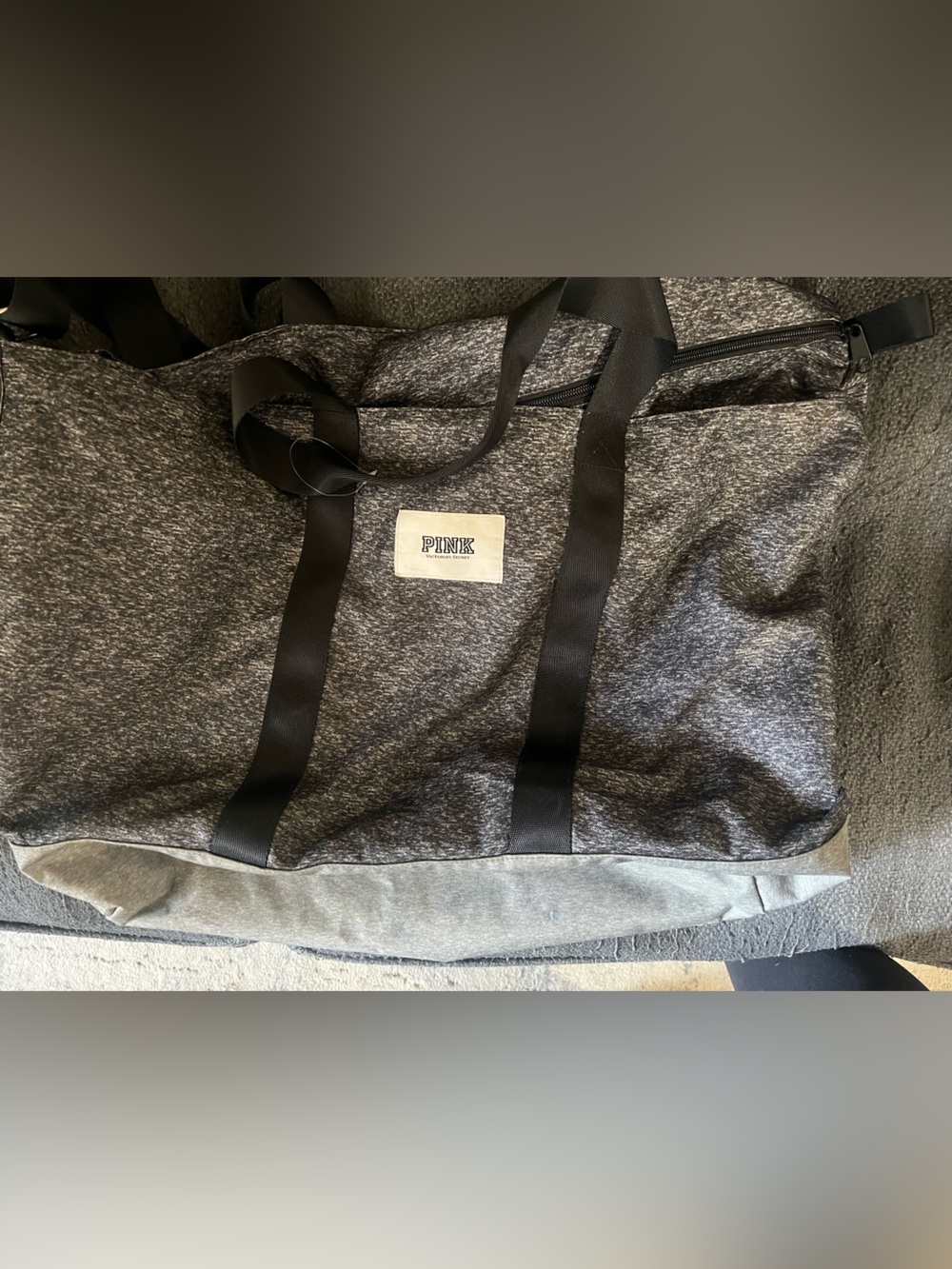 PINK Weekender Grey Heather Tote with Black Straps